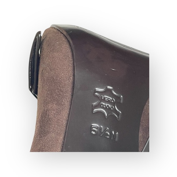 new Via Spiga ༄ Peep Toe Stiletto Heel Bow Pumps ༄ Suede Patent Leather ༄ Brown - Picture 13 of 16